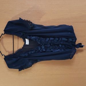 Abercrombie & Fitch Sheer Ruffle Navy Top, Size L